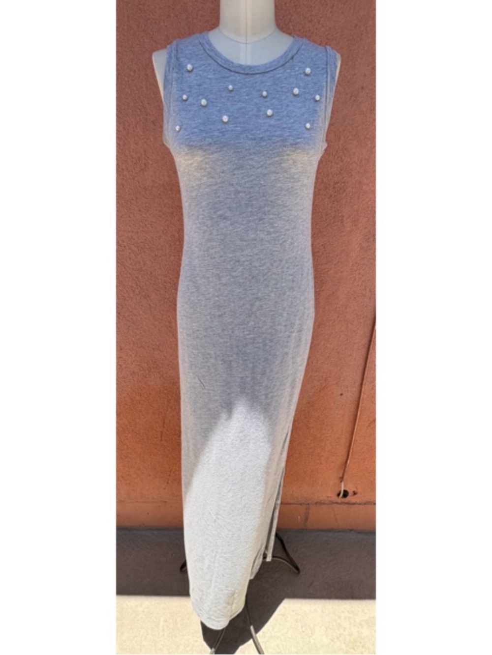 Cosabella Sleeveless Grey Pearl-Embellished Maxi Dress